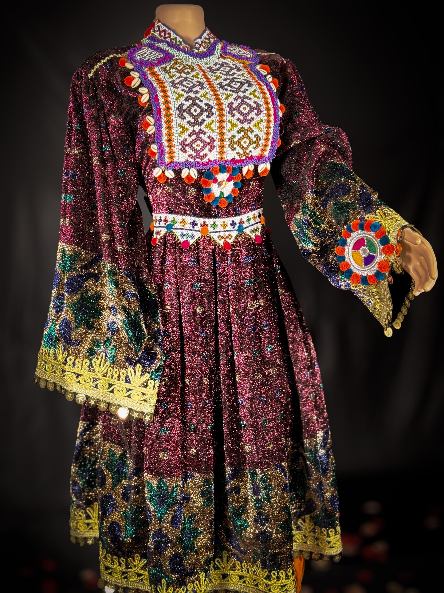 Parasto Kuchi Dress (Three Pieces) – Handcrafted Embroidered Attire with Orange Scarf