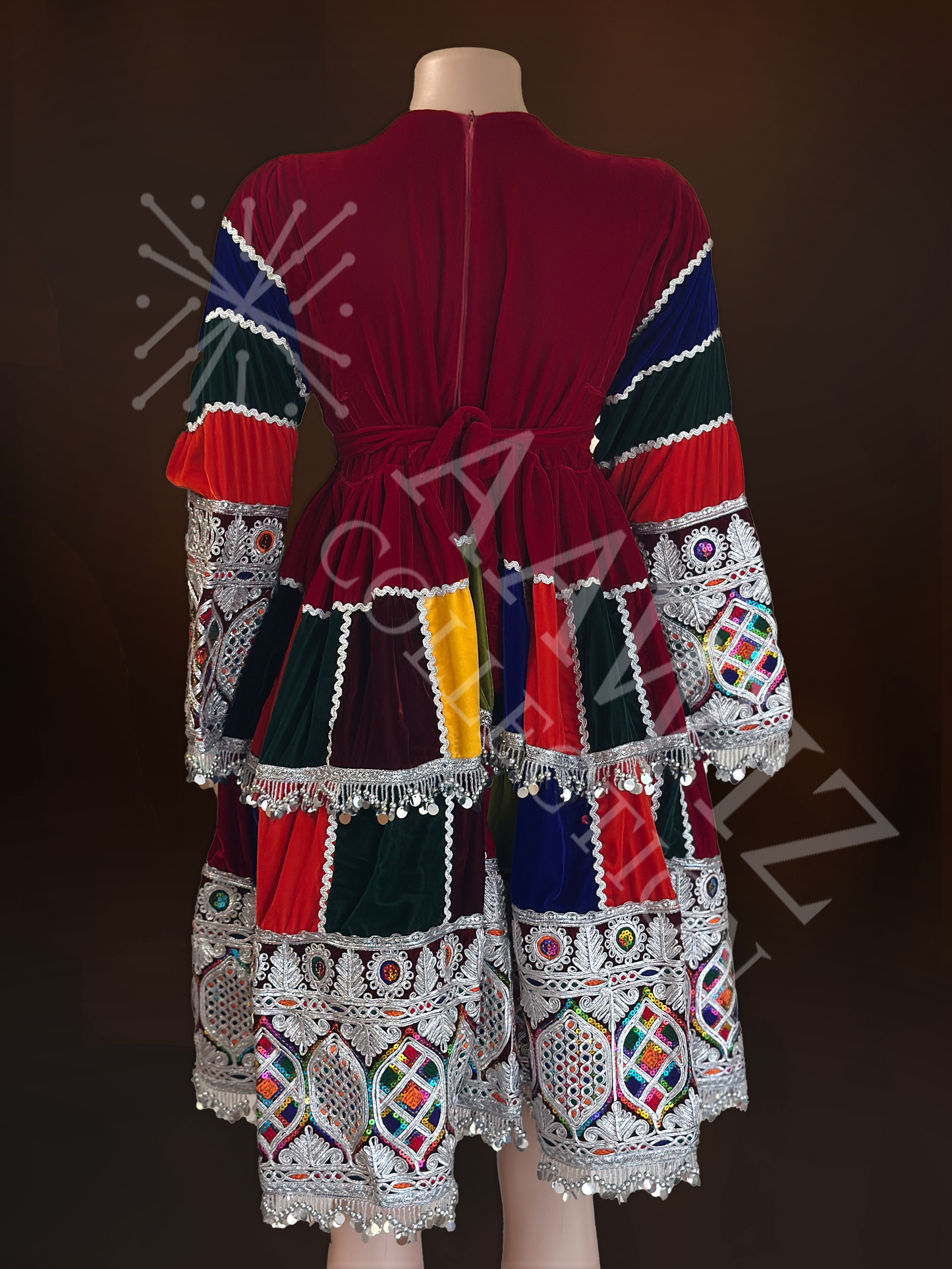 Meena Multicolor Velvet & Embroidery Dress (Three Piece)