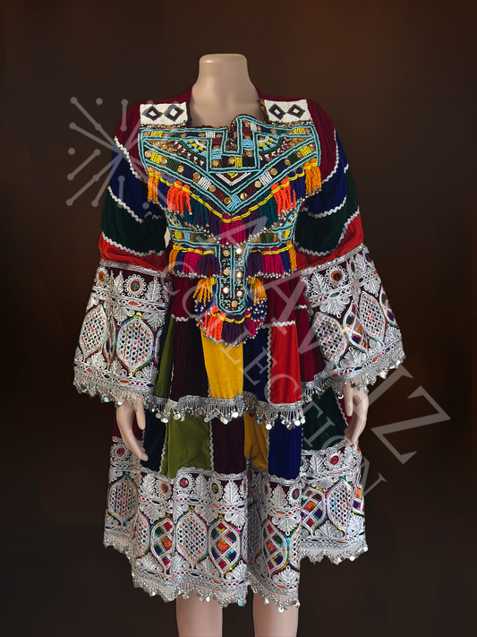 Meena Multicolor Velvet & Embroidery Dress (Three Piece)