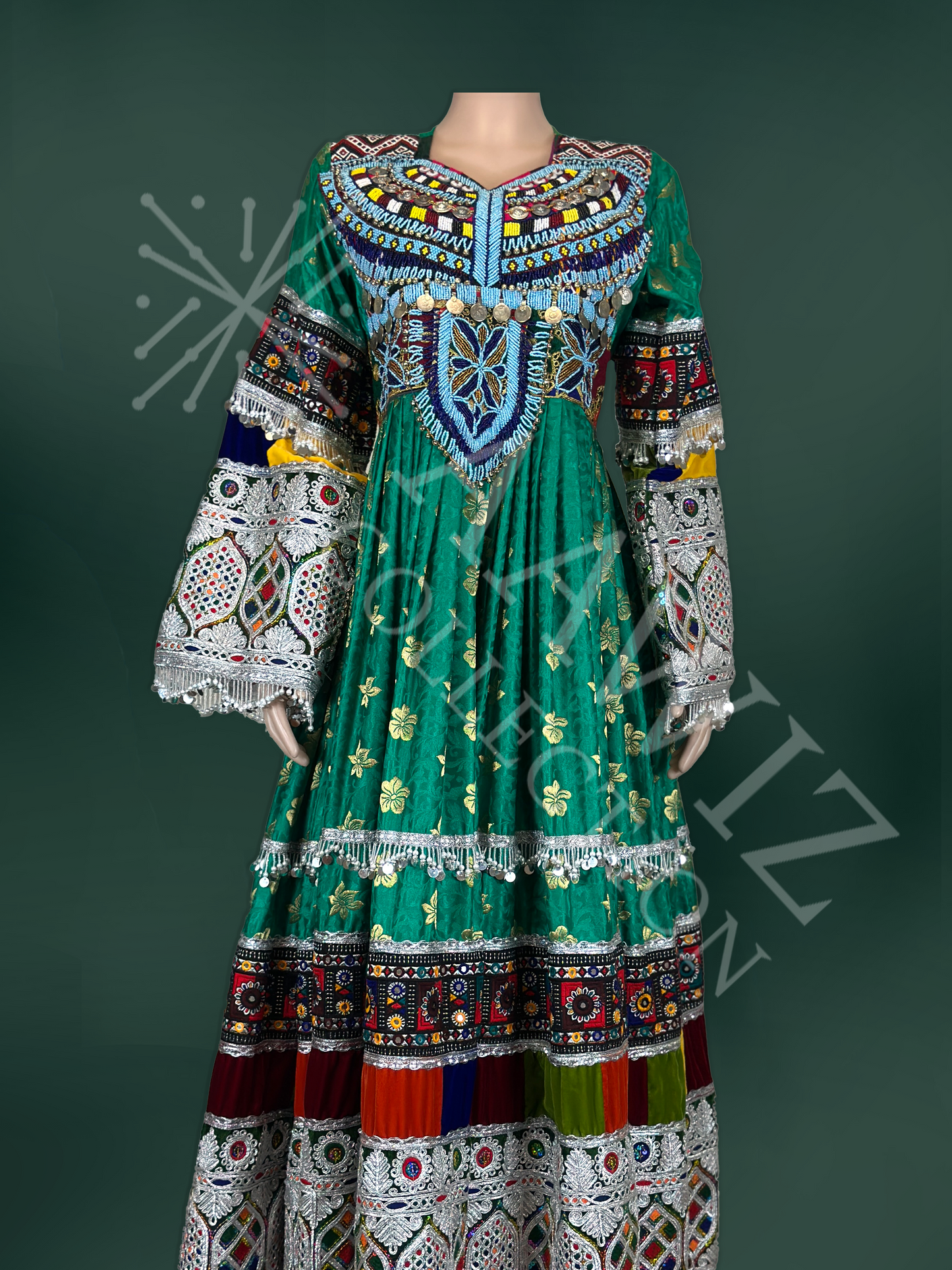Sitara – Emerald Handcrafted Afghan Dress (Three Piece)