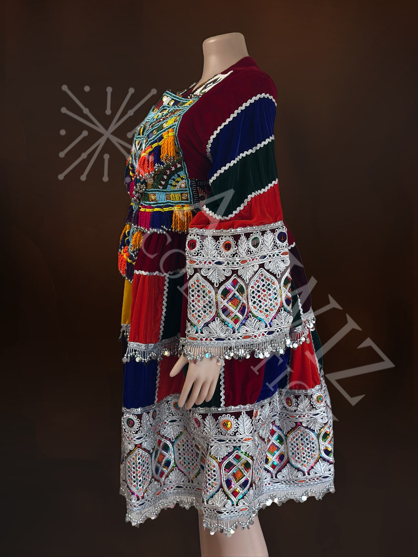 Meena Multicolor Velvet & Embroidery Dress (Three Piece)