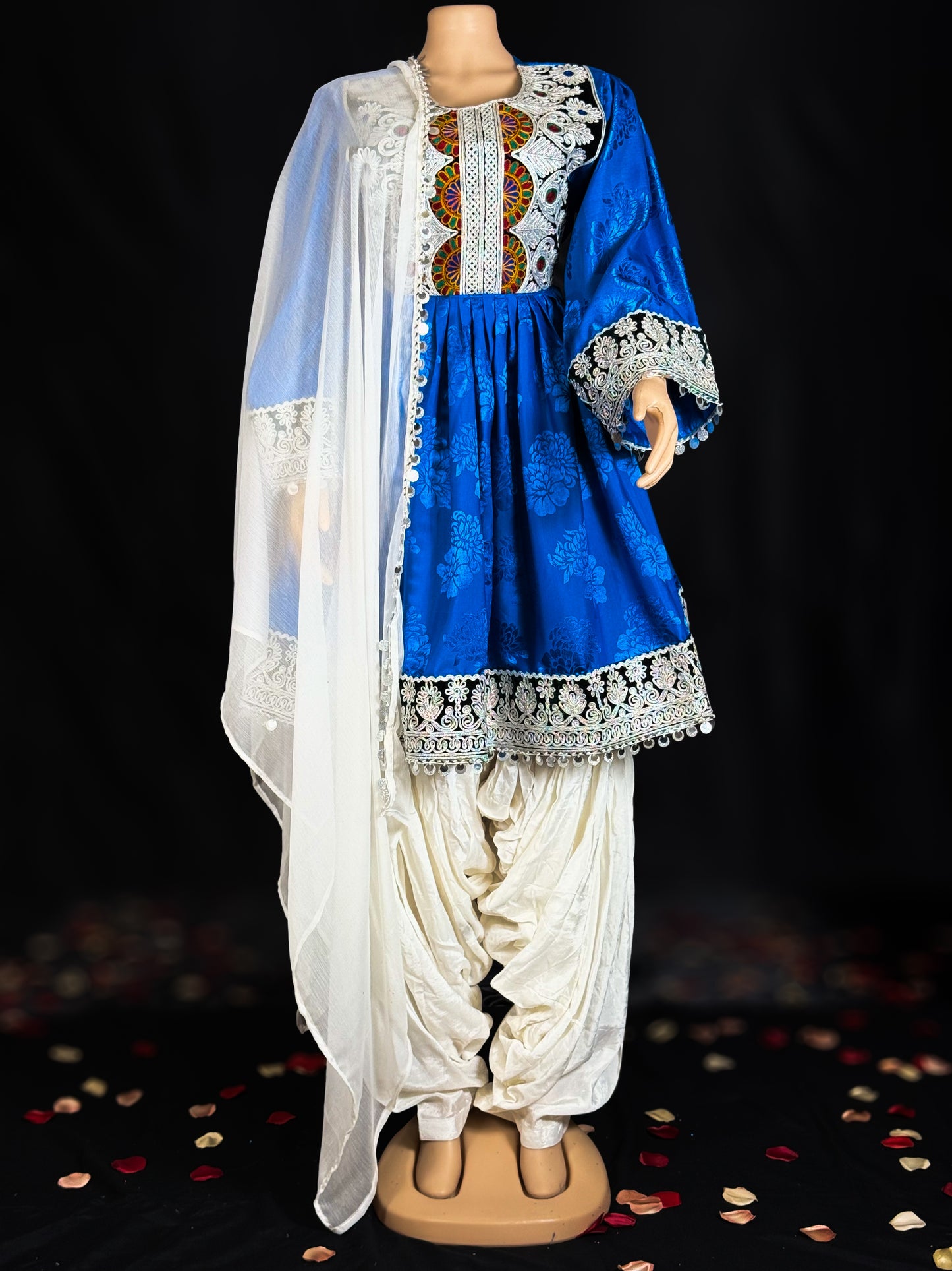 Afsana Blue & White Handcrafted Traditional Outfit (Three Piece)