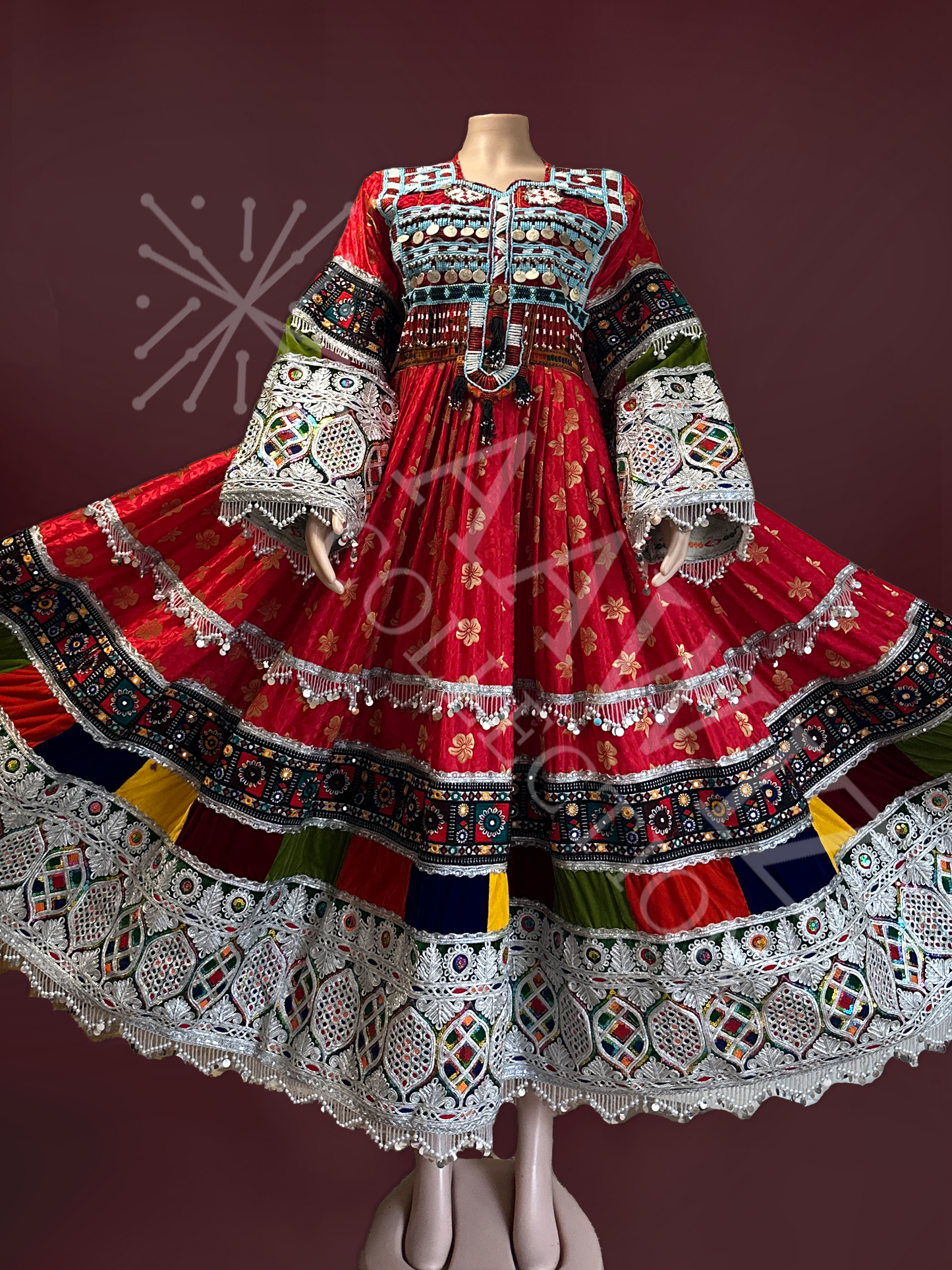 Laili Radiance – Red Traditional Afghan Dress (Three Piece)