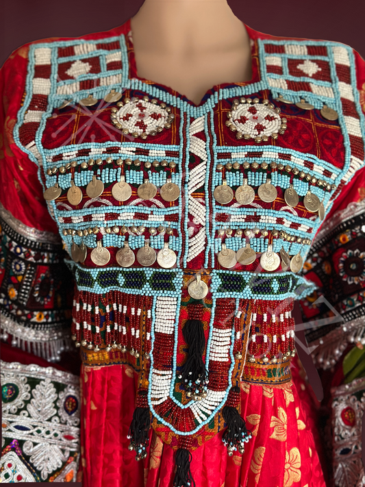 Laili Radiance – Red Traditional Afghan Dress (Three Piece)