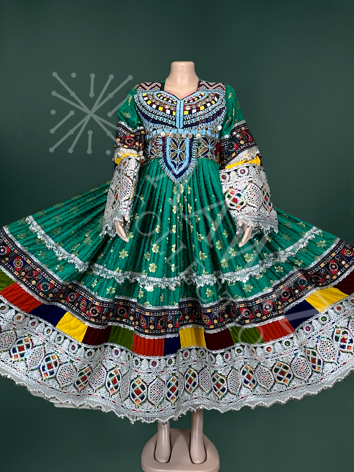Sitara – Emerald Handcrafted Afghan Dress (Three Piece)