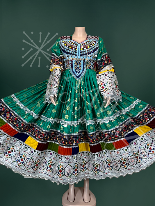 Sitara – Emerald Handcrafted Afghan Dress (Three Piece)
